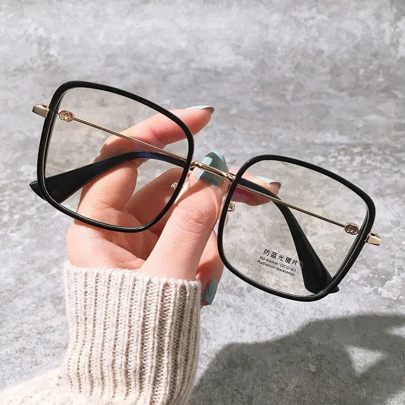Large Square Frame Woman Glasses Ins Girl Fashion Transparent Reading Glass High-definition Anti-blue Light Computer Eyeglass