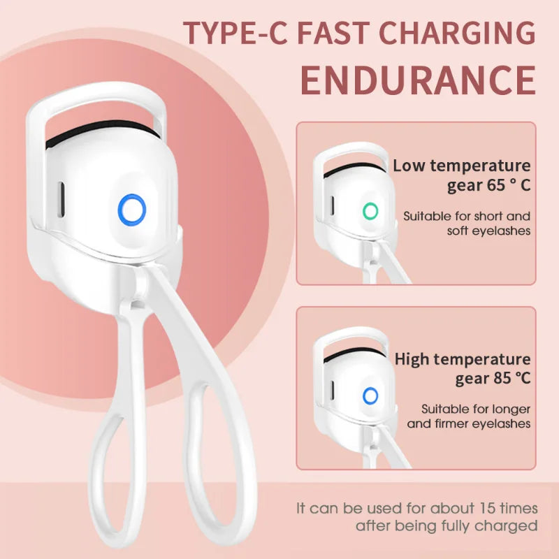 Electric Heated Eyelash Curler Eyelashes Curls Thermal Eyelash Curler Temperature Control Charging Mini Long Lasting Makeup Tool