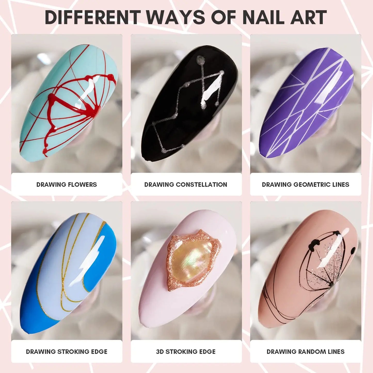 Makartt 6 Colors Spider Gel Polish for Elastic Nail Art Paint Drawing Spider Gel for Line White Black Red Rose Gold Silver