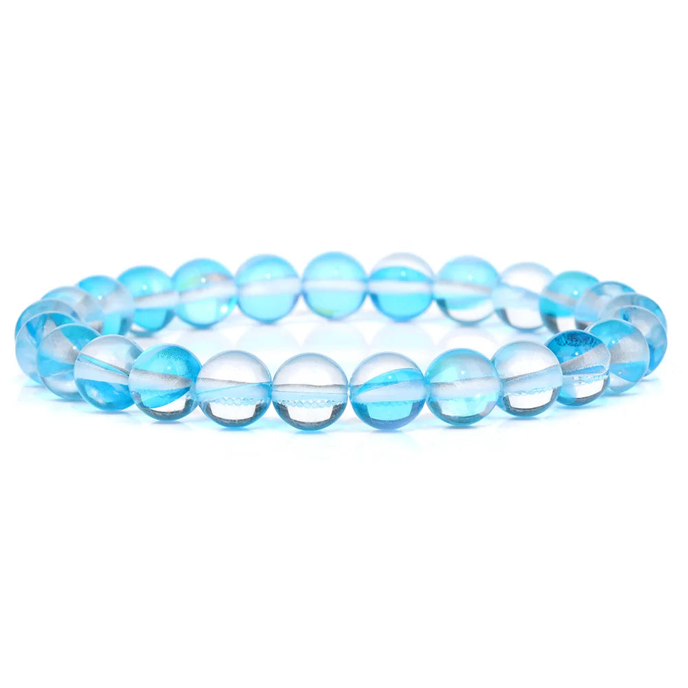Moonstone Stone Beads Bracelet Natural Stone Crystals Bracelet Colorful Beaded Healing Trendy Jewelry Men Women Elastic Bangles