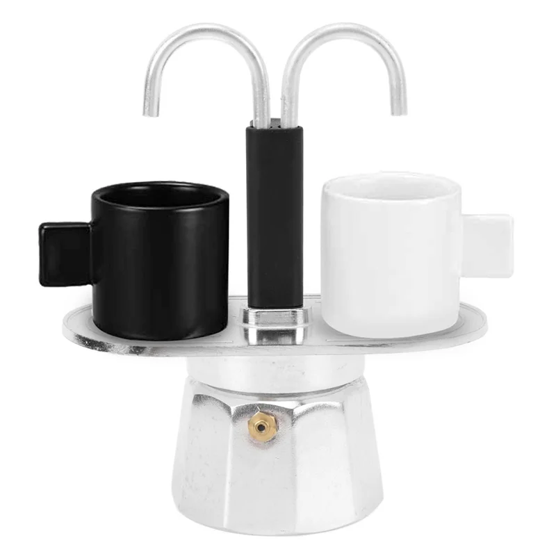 A52Z Top 2 Cup Coffee Maker, 100Ml Mini Coffee Pot Double-Head Aluminum Stovetop Espresso Maker For Home Cafe Office Use