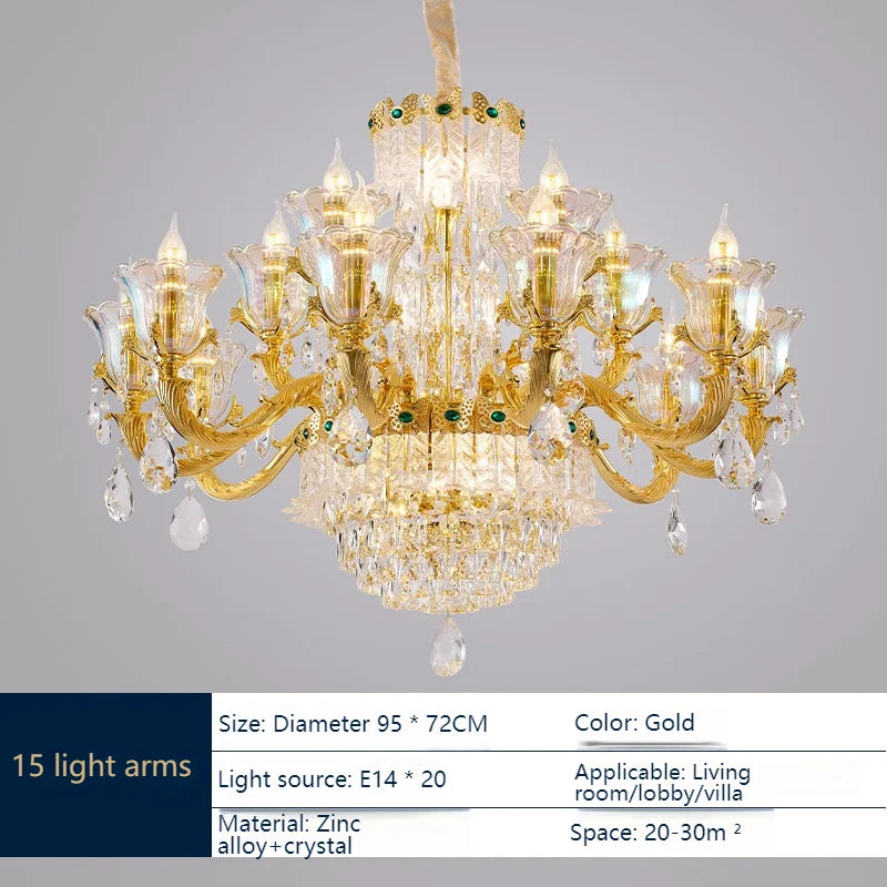 Luxury Living Room Clean Crystal Chandelier Light Luxury European Style Atmospheric French Villa Hall Golden Chandelier Hot