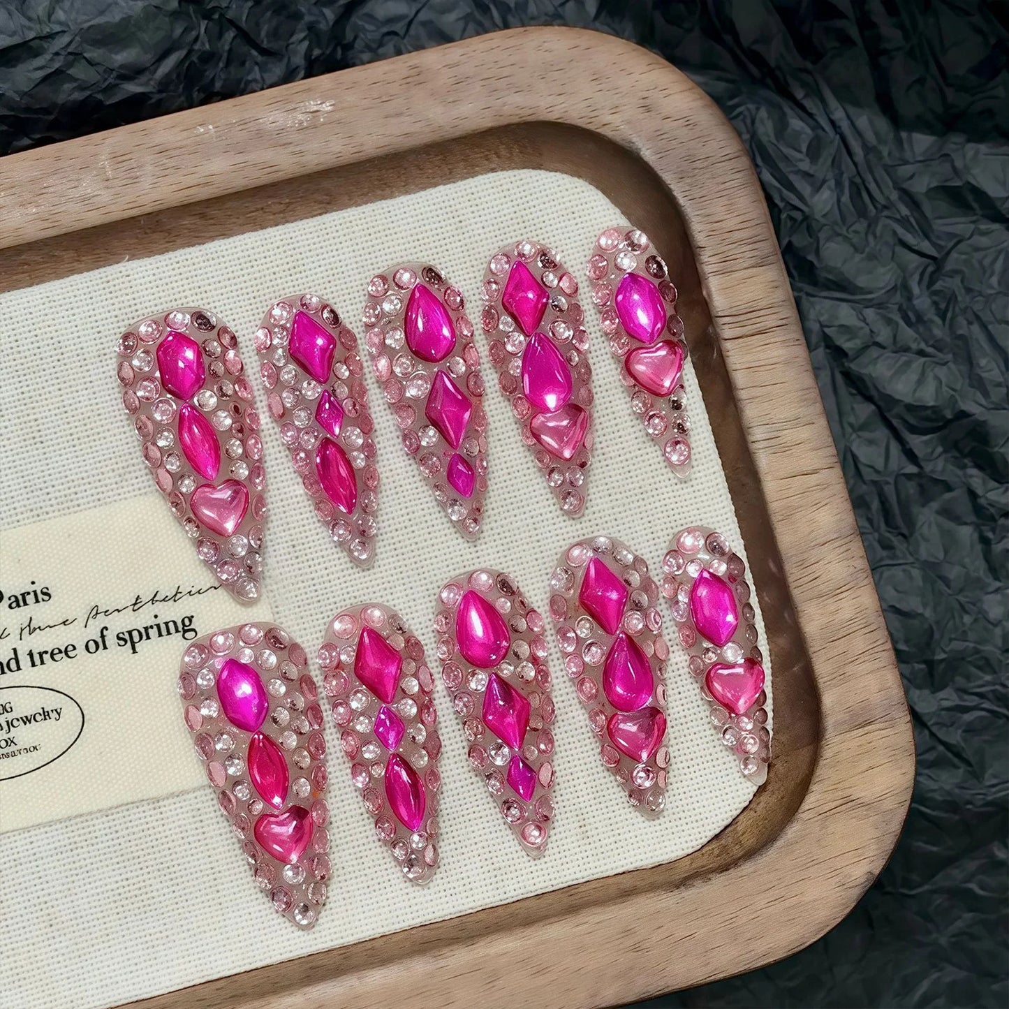 Handmade Press On Nails Luxury Long Fake Nails Stiletto Wearable Full Flash Rhinestones False Nails With Designs Almond Nail Tip