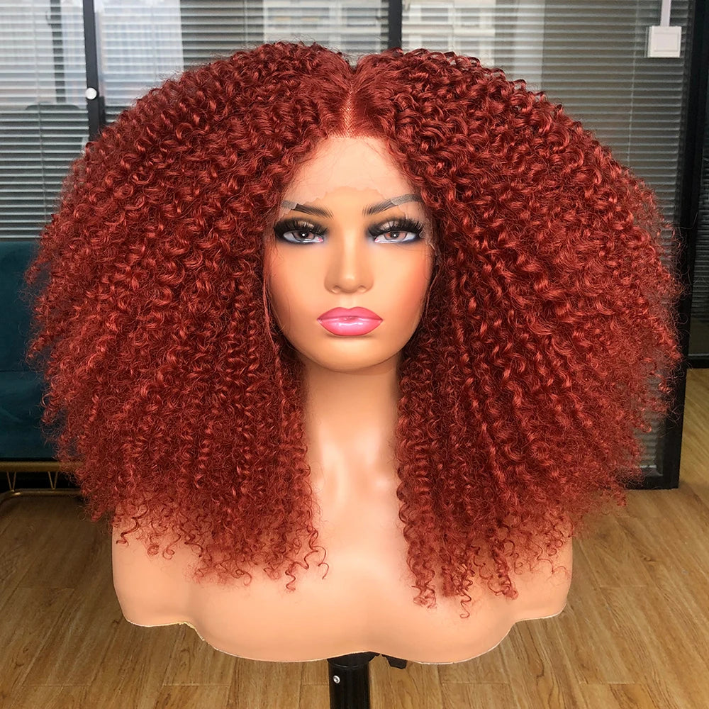 Lace Front Wigs for Women Short Bob Wig Afro Kinky Curly Wigs Ombre Brown Synthetic Middle Nature Hair Black Headgear with Clip
