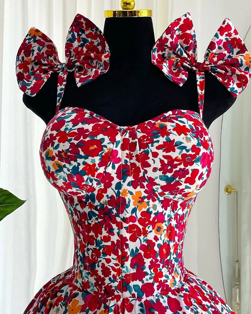 Casual Dresses for Woman Clothing 2025 Summer Elegant Luxury Floral Print Sexy V Neck Birthday Party Pleated A-Line Mini Dress