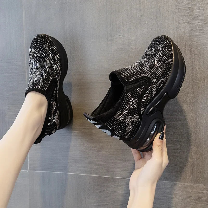 2023Women's Shoes Autumn New Casual Small White Shoes Rhinestone Platform Sports Air Cushion Shoes Plus Size Zapatos De Mujer