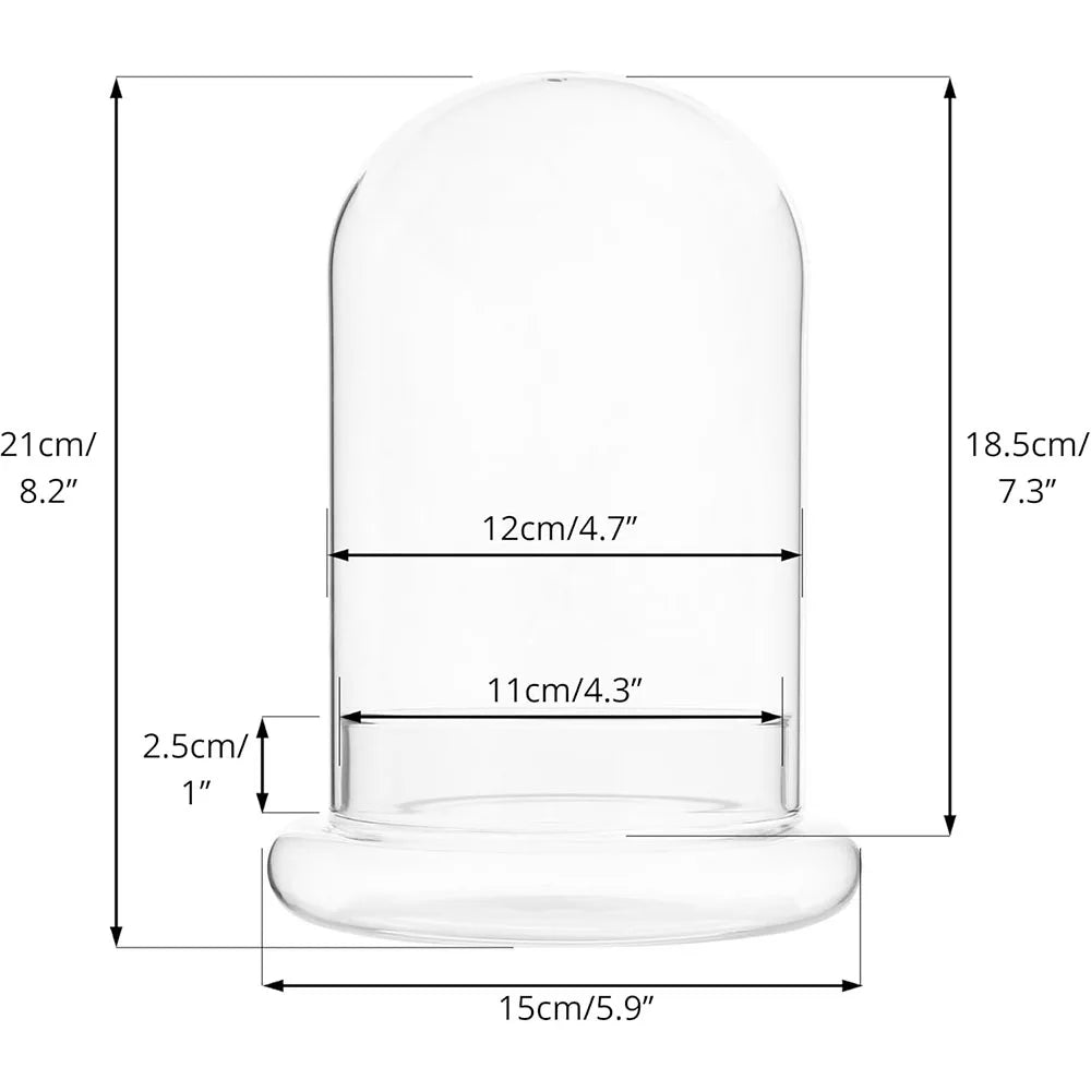 Glass Dome with Airhole Glass Cloche Bell Jar with Base Home Tabletop Display Clear Terrarium Container for Plant, Flower