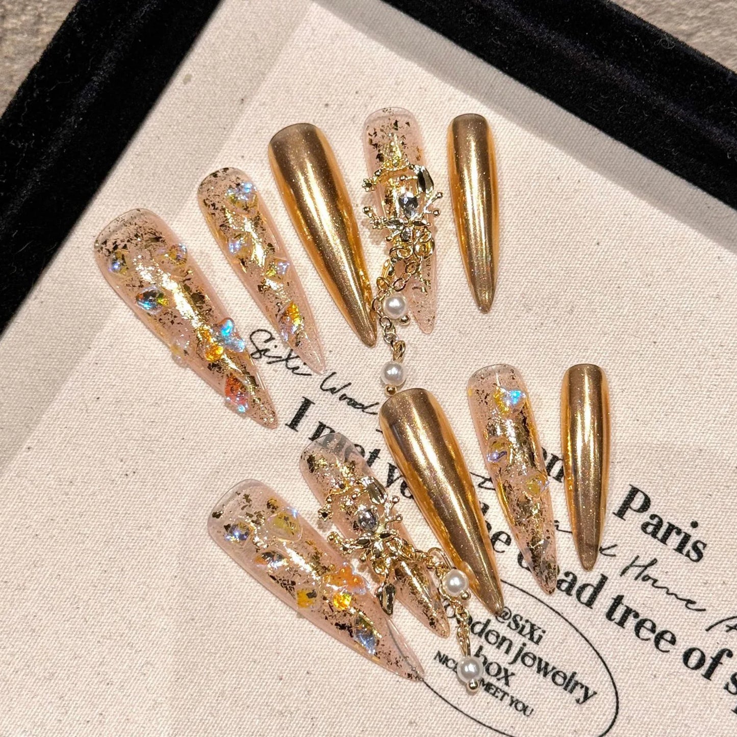 Handmade Press On Nails Luxury Long Fake Nails Stiletto Wearable Full Flash Rhinestones False Nails With Designs Almond Nail Tip