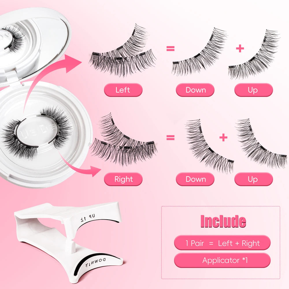 VYRILA 2Pairs Reusable Magnetic Lashes with Magnets Tweezer No Glue Needed D Magnetic Eyelash 3-Step Press On False Eyelash