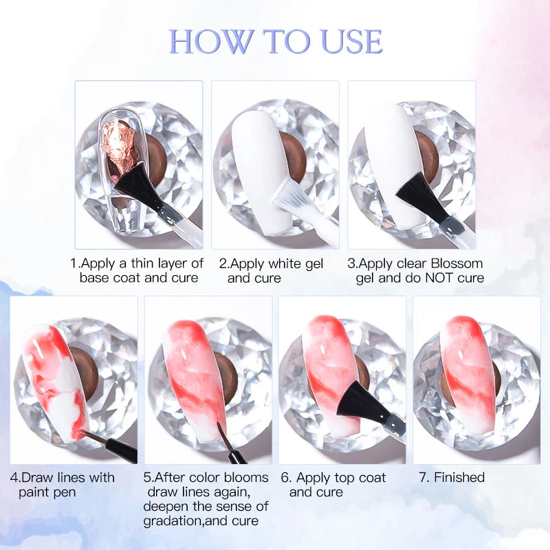 6Pcs/Set Watercolor Floral Print Clear Nail Blooming Gel Polish Kit Spring Colorful Semi Permanent Soak Off Art Uv Gel Varnish