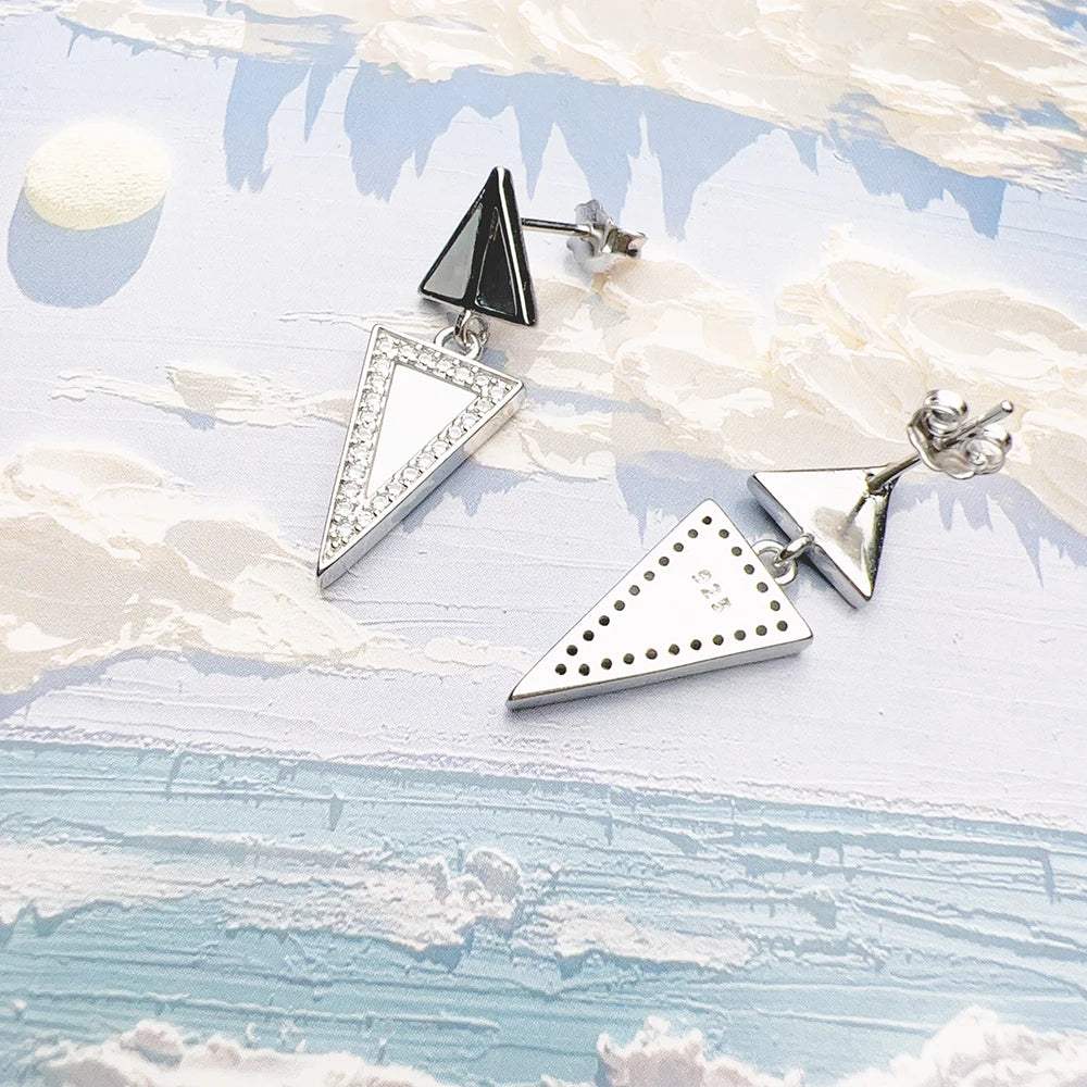 Ear Studs Triangle Geometrical Fine Jewerly For Women Winter New Trendy Gift In 925 Sterling Silver