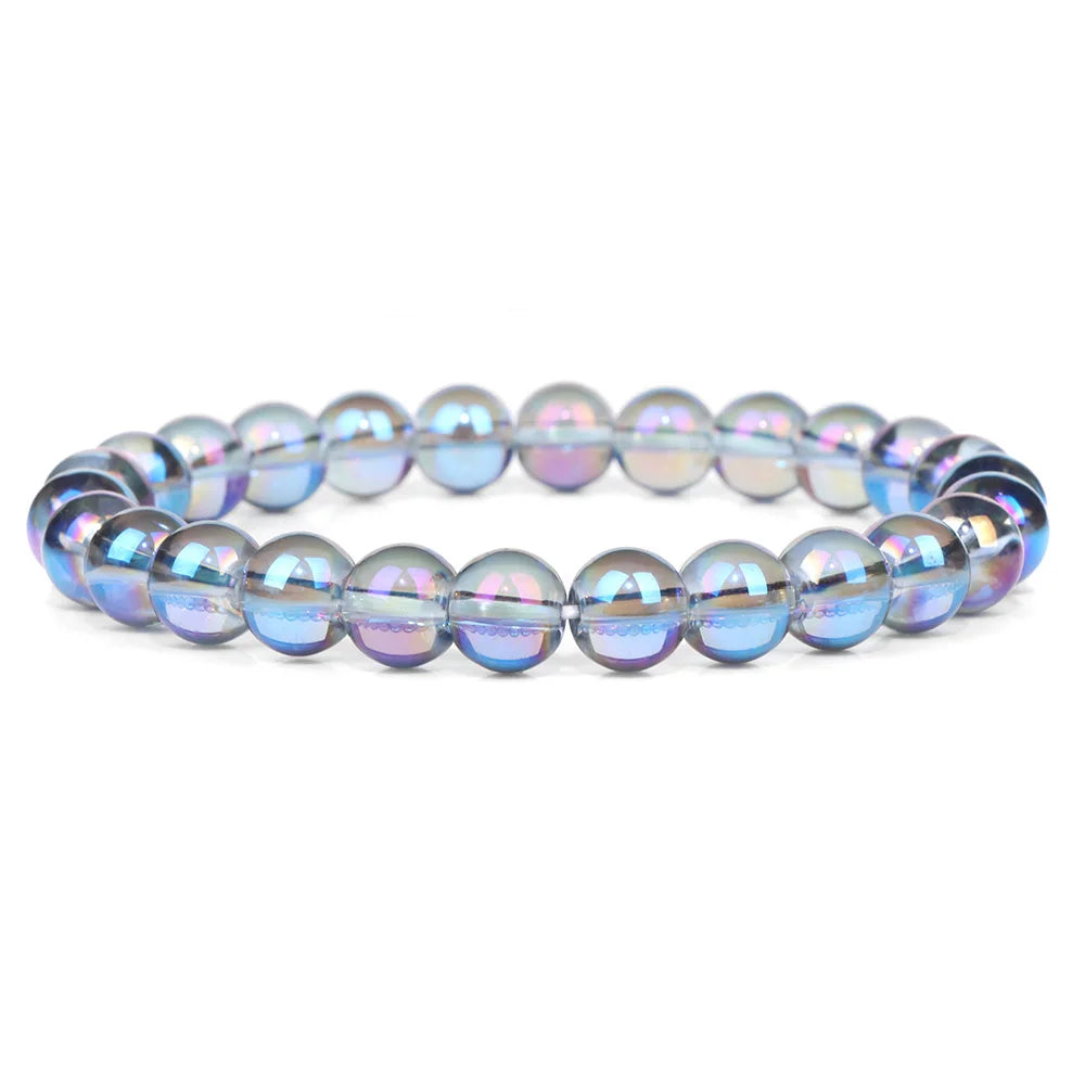 Moonstone Stone Beads Bracelet Natural Stone Crystals Bracelet Colorful Beaded Healing Trendy Jewelry Men Women Elastic Bangles