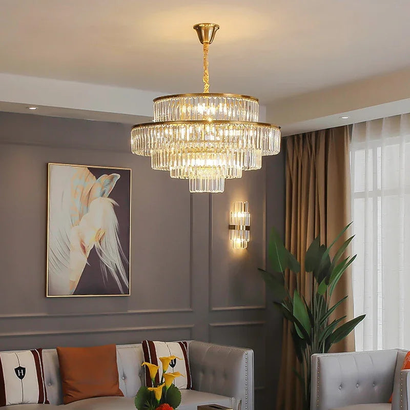 Luxury Crystal LED Pendant Lights Villa Living Room Lighting Decor Lustre Chandelier Lamp Indoor Hotel Hanging Lights Fixture
