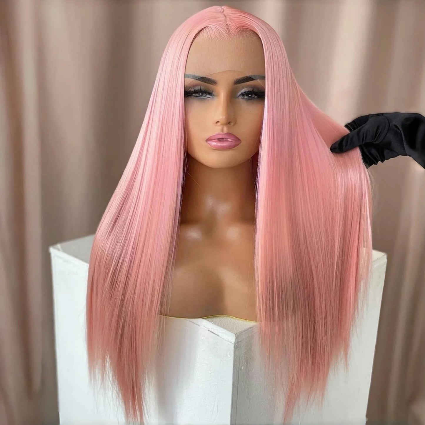 Lace Front Wigs for Women Synthetic Pastel Pink Hair Wig Long Silky Straight Natural Wigs 13X4 Frontal Party Colored Wig Cosplay