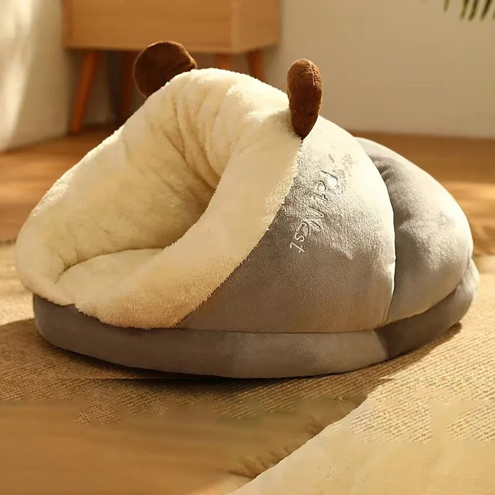 Cozy Slipper-Style Pet Bed: Warm, Breathable, and Washable Foldable Dog & Cat House for Small Pets