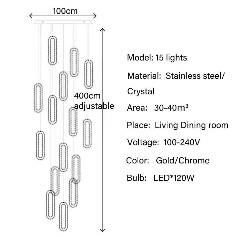 Luxury Crystal Led Pendant Lights Villa Stairs Living Room Lighting Decor Chandelier Indoor Hotel Loft Hanging Lights Fixture