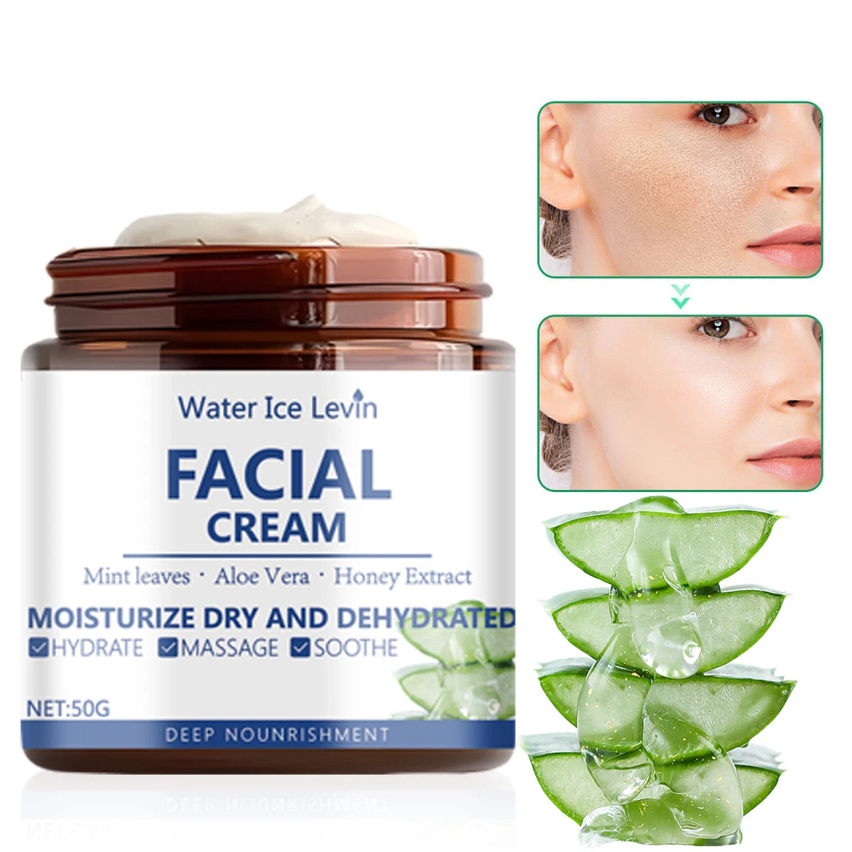 Face Cream, Natural Honey + Aloe Vera Double Extract Essence, Deep Hydration and Moisture Locking, Ice Cream Texture, Forming Moisturizing Cream