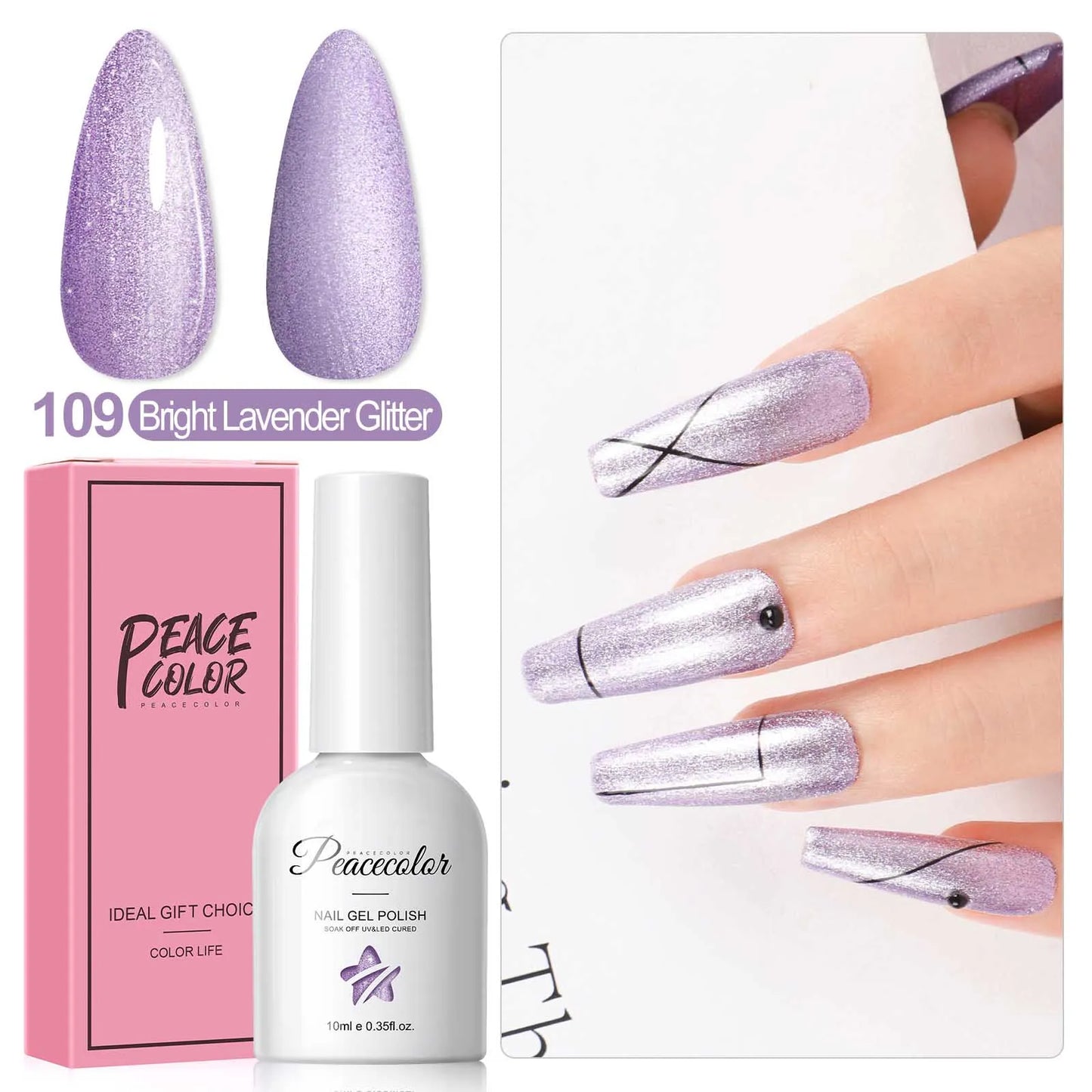 Peacecolor 1PC 10ML Gel Nail Polish - Pastel Dark Purple Glossy, Glass Bottle Long Lasting Manicure Art Design Gift for Women
