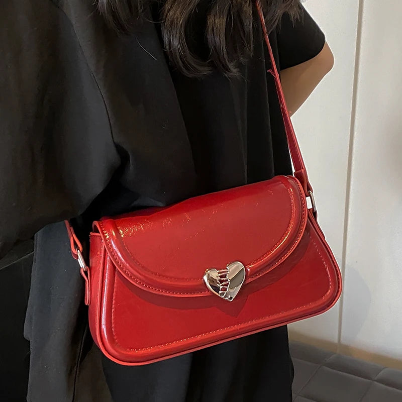 Texture Pu Leather Shoulder Bags For Women Trendy Versatile Love Crossbody Bag Fashion Simple Commuting Shopping Female Purses