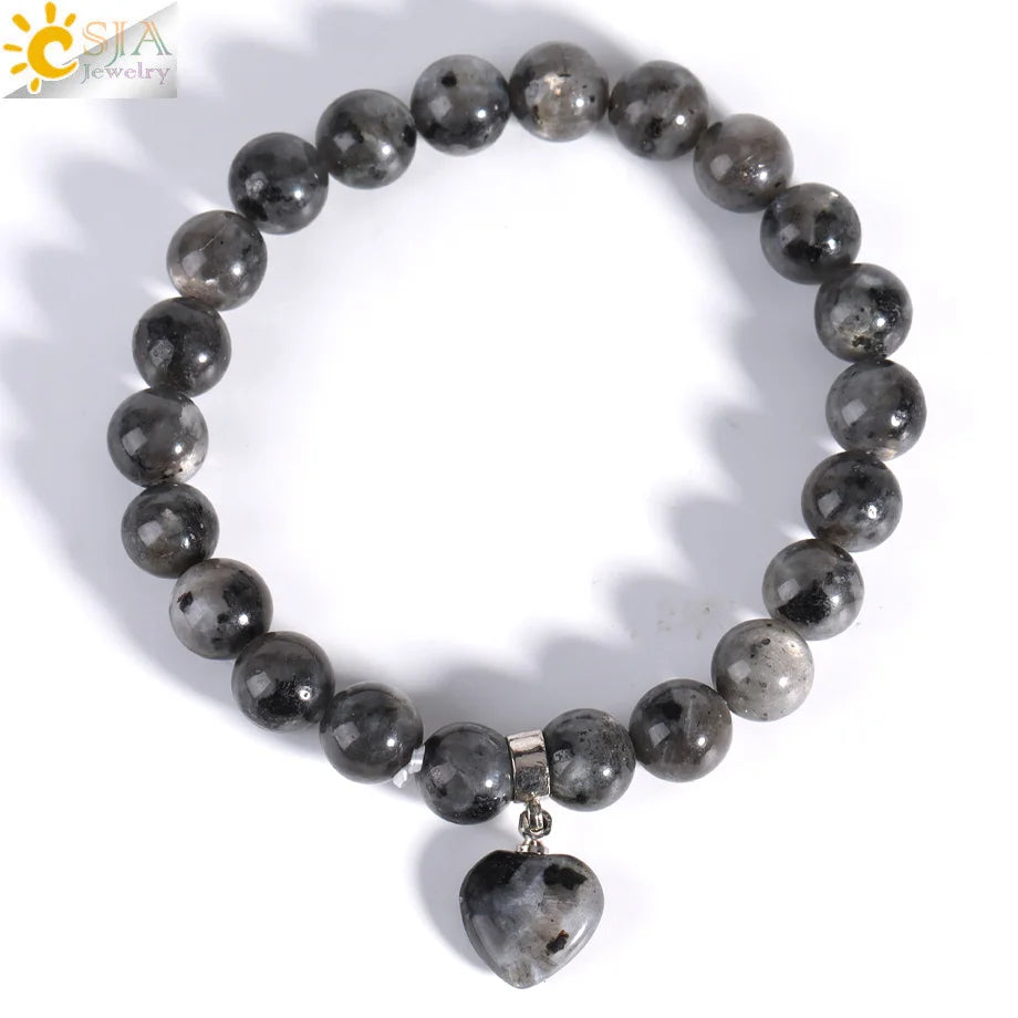 Natural Stone Beads Bracelet for Women Heart Charm Amethysts Crystal Quartzs Tiger Eye Elastic Bangles Reiki Jewelry Gift H543