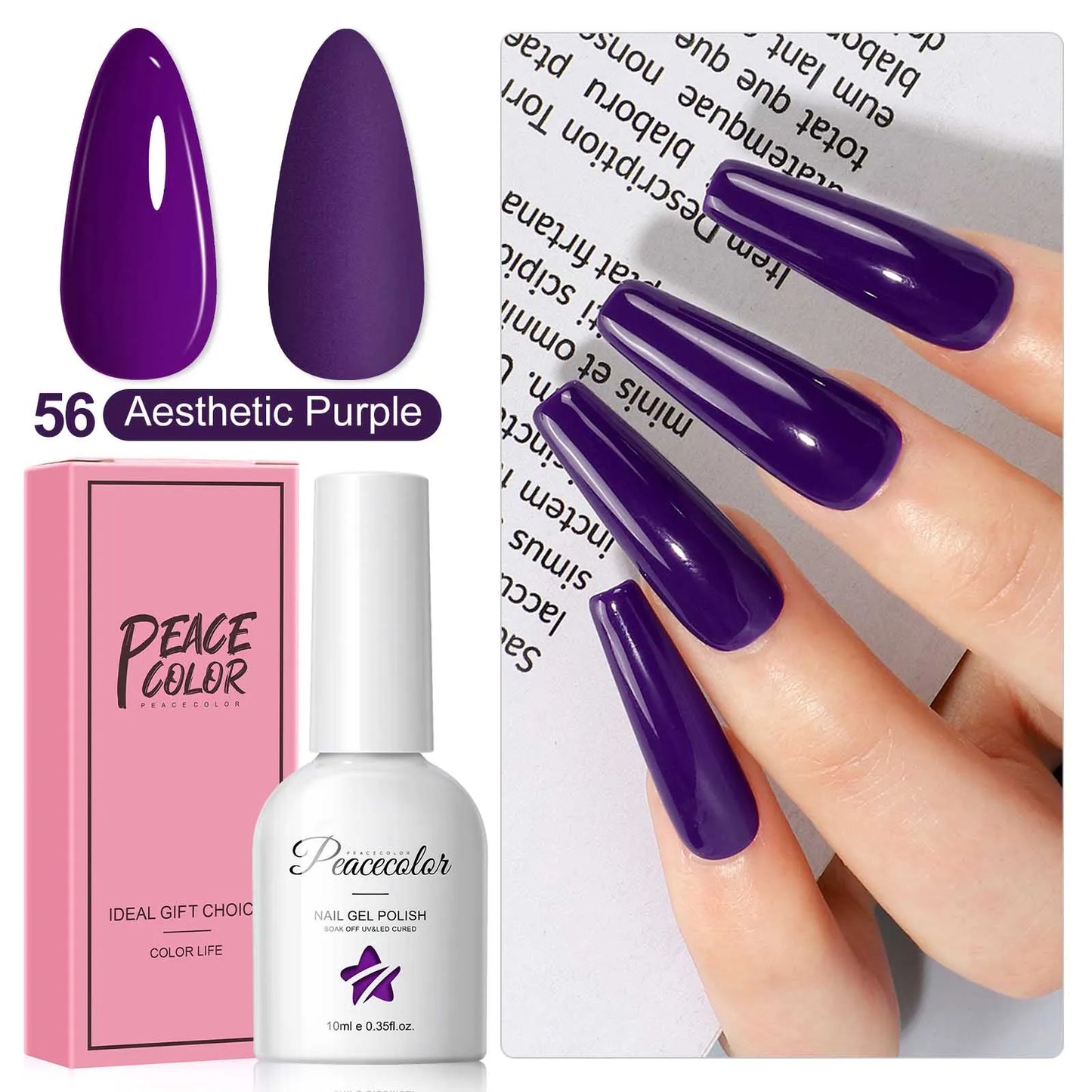 Peacecolor 1PC 10ML Gel Nail Polish - Pastel Dark Purple Glossy, Glass Bottle Long Lasting Manicure Art Design Gift for Women