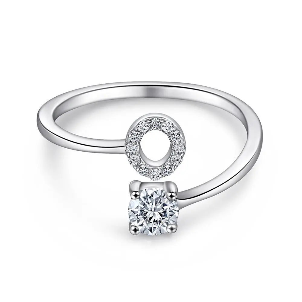 925 Sterling Silver Initial Rings for Women Girls, Adjustable Initial Rings Cubic Zirconia Stackable Alphabet Letter Rings Gift