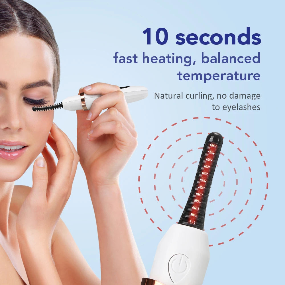 Heated Eyelash Curler Pen with Comb Electric Digital yelash Curling Device Rechargeable Beauty Makeup Tool 3 Temperature Modes