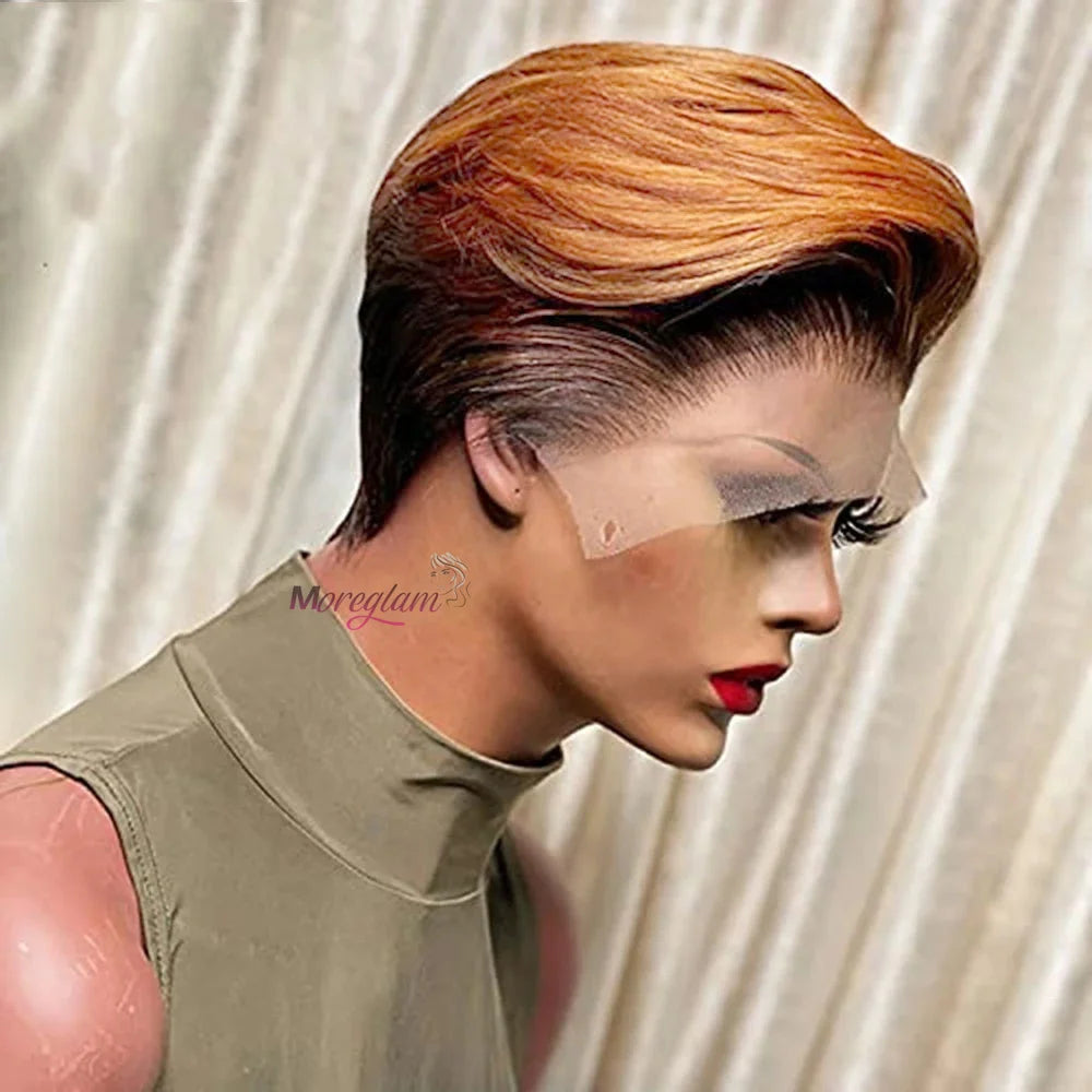Ombre Human Hair Wigs For Women Bone Straight Bob Wig Remy T Part Transparent Lace Natural Preplucked Pixie Cut Perruque Femme