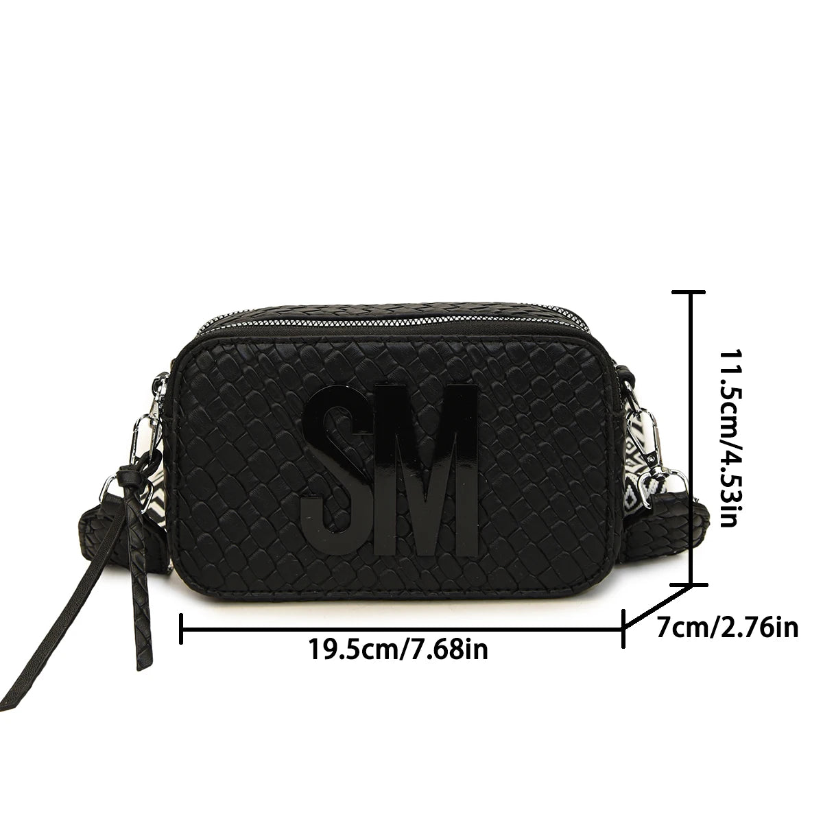 Women's Woven Crossbody Bag 3D Embellished PU Shoulder Purse with Solid Color & Tassels Roomy Zip Closure Daily Use Shoulder Bag