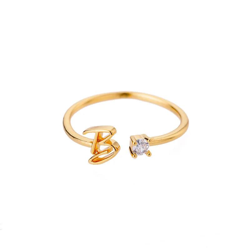 Tiny Initial Letter Rings For Women Stainless Steel A-Z Letters Adjustable Ring Female Christmas Aesthetic Jewelry bijoux femme