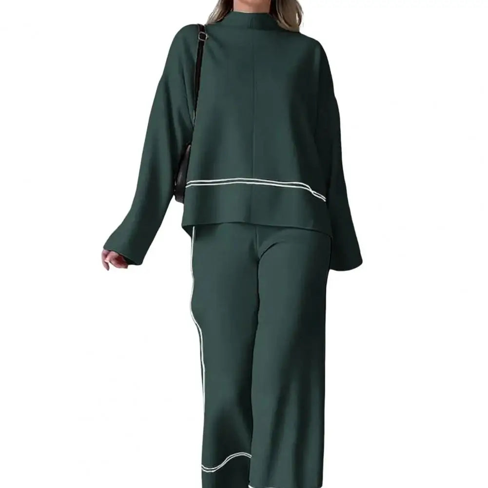 Casual Women Set Spring Summer Fashion Long Sleeve O-Neck Loose Suit Female Vintage Pocket Top Long Wide Leg Pants 2 Pcs Outfit