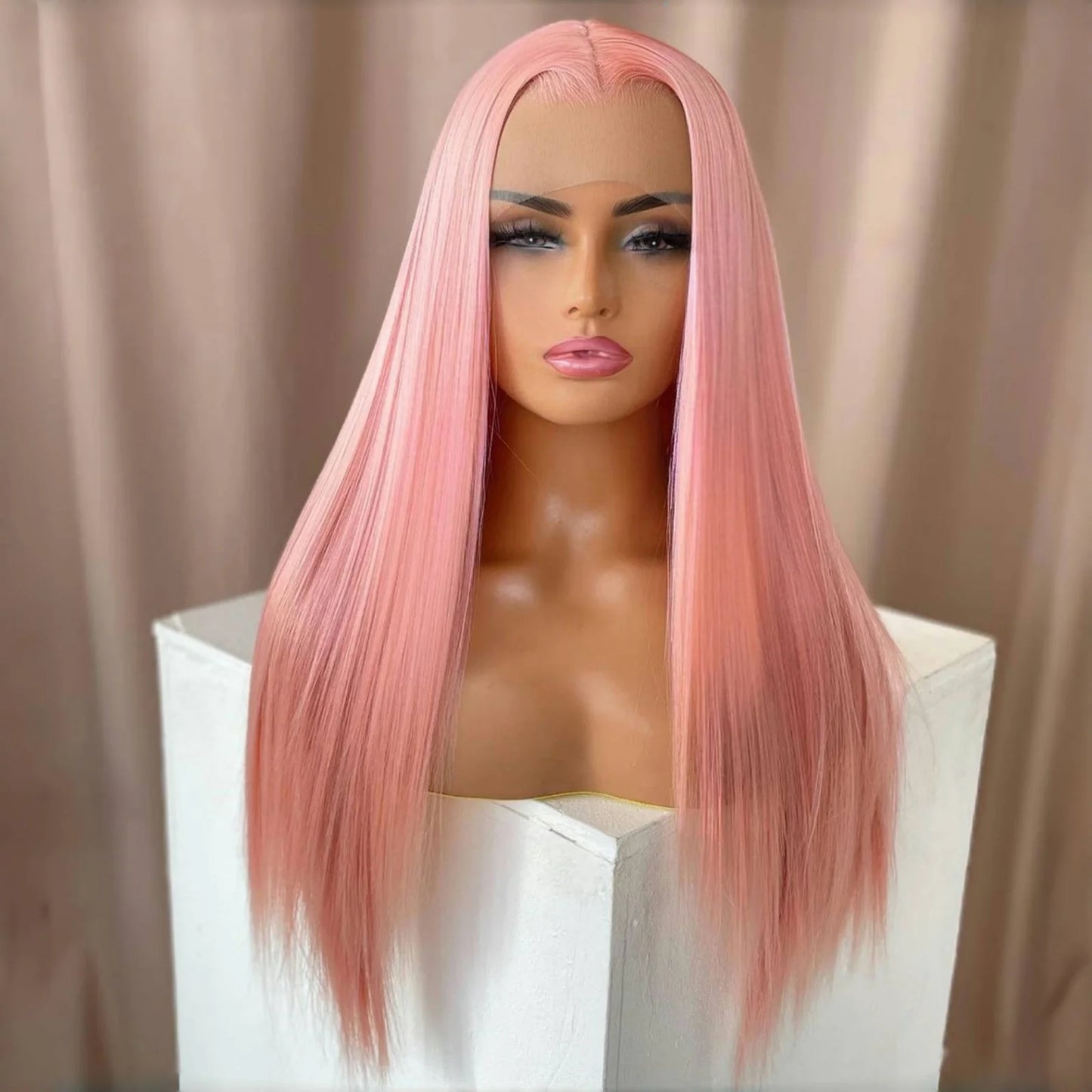 Lace Front Wigs for Women Synthetic Pastel Pink Hair Wig Long Silky Straight Natural Wigs 13X4 Frontal Party Colored Wig Cosplay