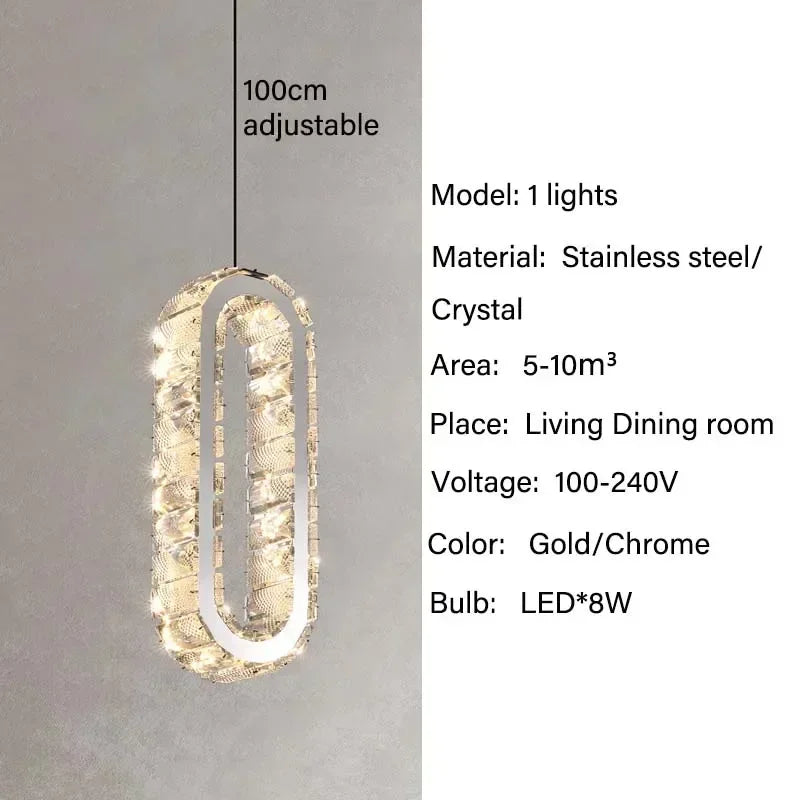 Luxury Crystal Led Pendant Lights Villa Stairs Living Room Lighting Decor Chandelier Indoor Hotel Loft Hanging Lights Fixture
