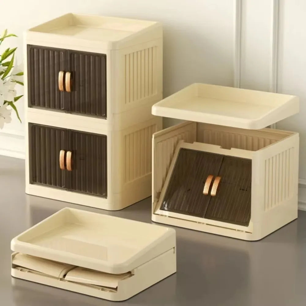Foldable Cosmetics Storage Boxes Household Bathroom Miscellaneous Storage Box Double Door No Assembly Required Organizer Case