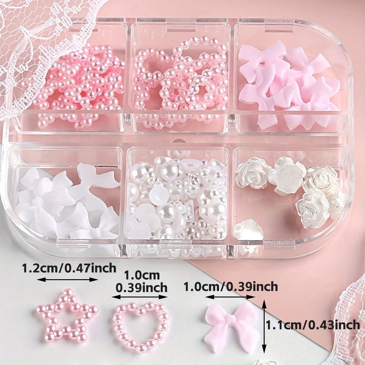 1 Box Kawaii Mini Bow 3D Cute Nail Art Decorations White Pearls Nails Charms Designs DIY Pink Bowknot Resin Nail Accessories