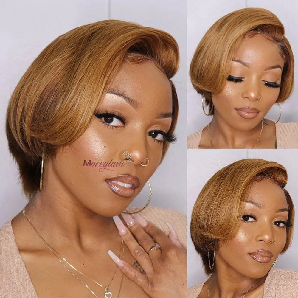 Ombre Human Hair Wigs For Women Bone Straight Bob Wig Remy T Part Transparent Lace Natural Preplucked Pixie Cut Perruque Femme