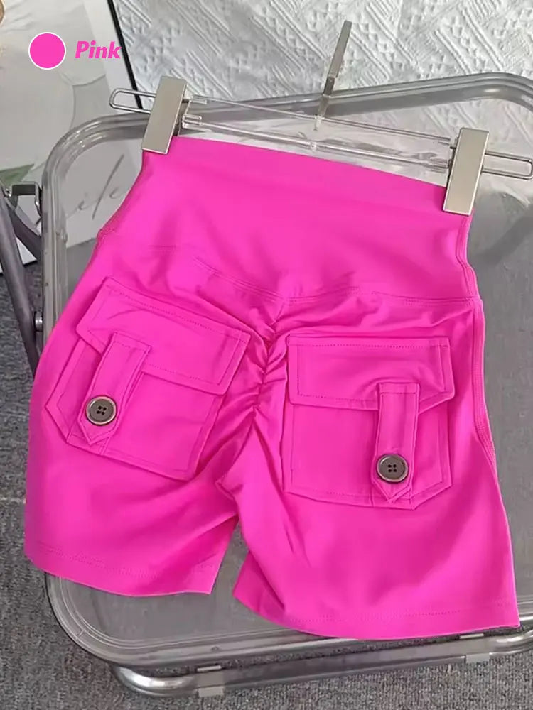 High Waist Yoga Shorts for Women – Booty Lifting Workout Shorts with Pockets – Squat-Proof Gym & Running Sports Shorts
