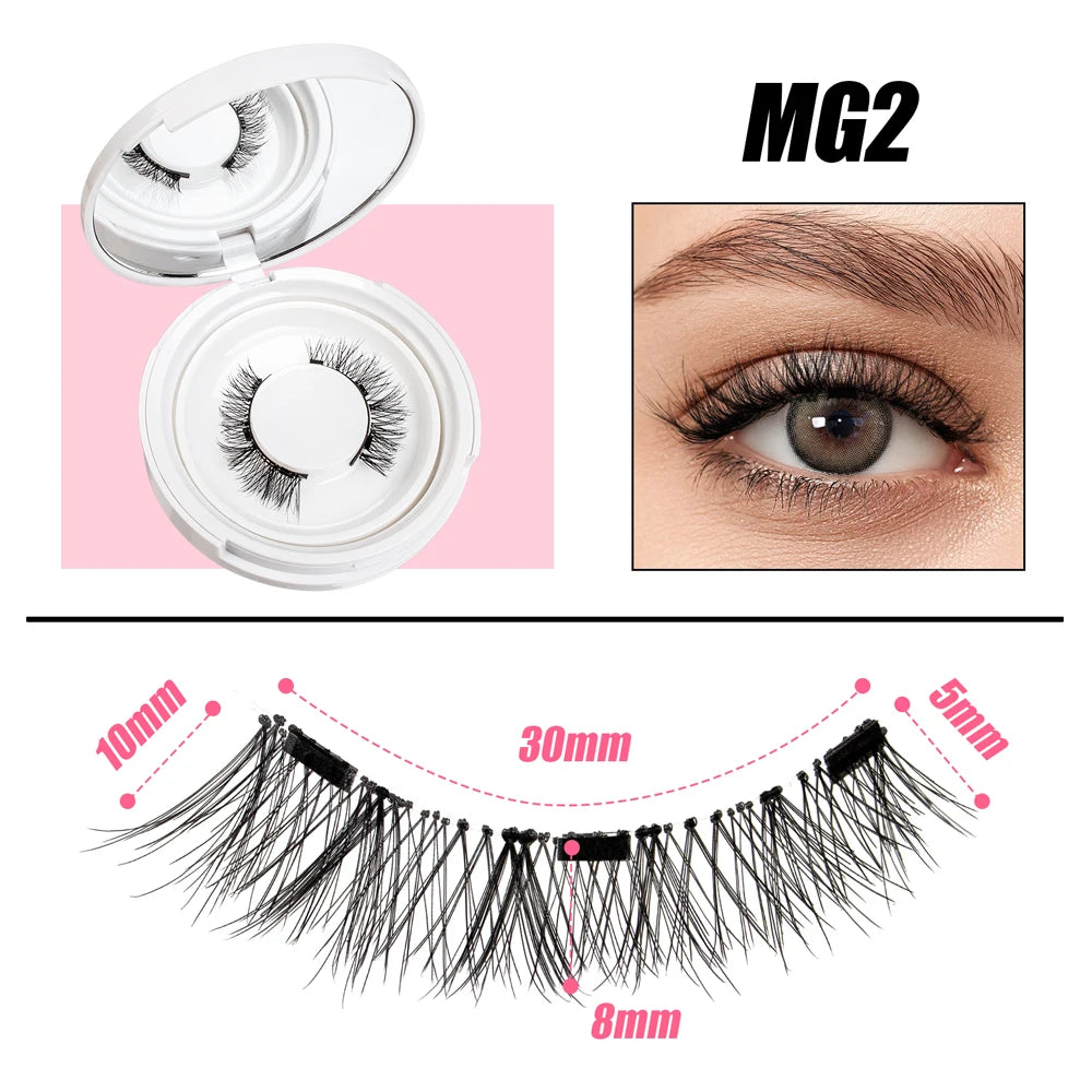 VYRILA 2Pairs Reusable Magnetic Lashes with Magnets Tweezer No Glue Needed D Magnetic Eyelash 3-Step Press On False Eyelash