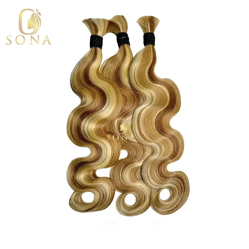Highlight Honey Blonde Body Wave Hair Knotless Bundles No Weft for Boho Braids Human Hair Extension Bundles for Boho Braiding