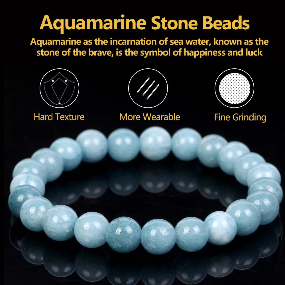Natural Stone Bracelet Aquamarines Beads Jewelry Gift For Men Magnetic Health Protection Women Elastic Thread 6 8 10mm