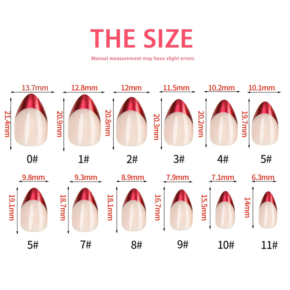 Press on Nails Almond French Design False Nails Simple Design Acrylic Nail Tips Reusable Fake Nails Decorated Nail Art