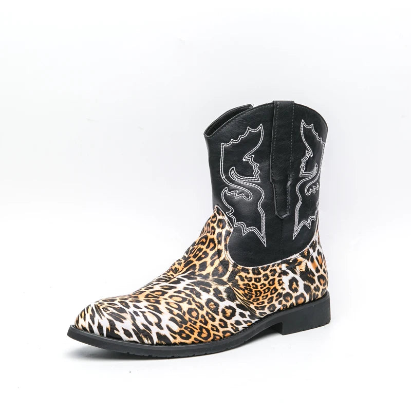 Western Cowboy Boots Men's 2025 New Autum Retro Embroider Versatile Mid-Calf Boots Outdoor Desert Zipper Short Boots