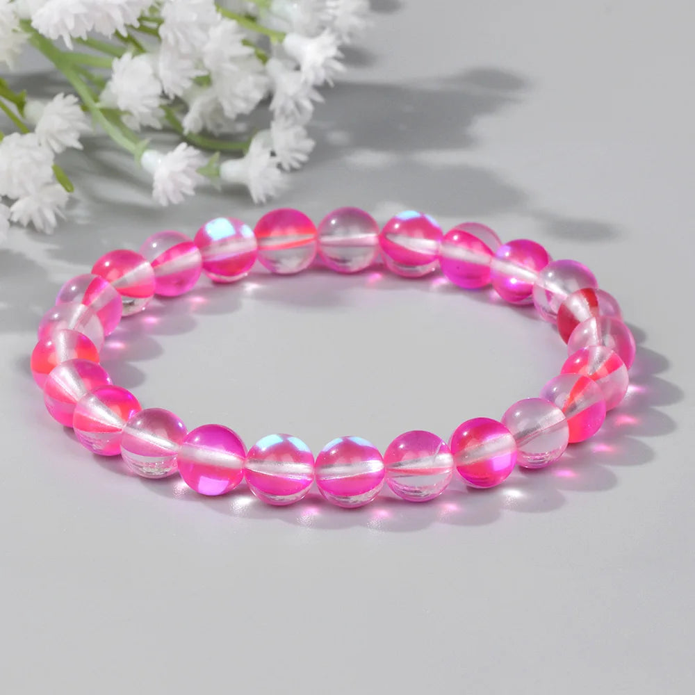 Moonstone Stone Beads Bracelet Natural Stone Crystals Bracelet Colorful Beaded Healing Trendy Jewelry Men Women Elastic Bangles