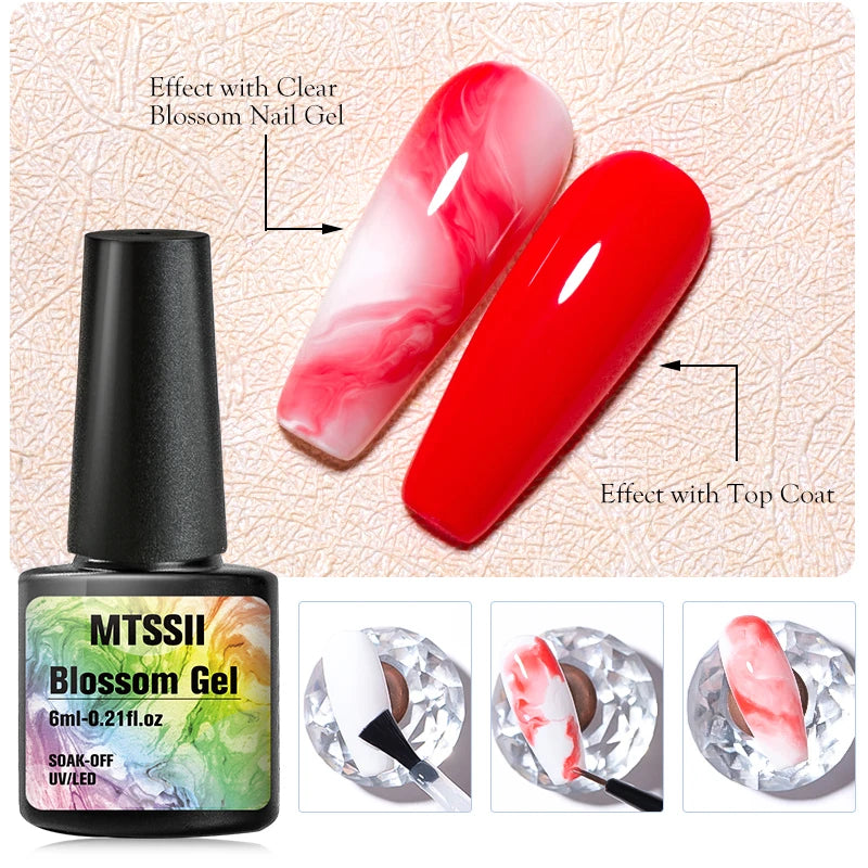 6Pcs/Set Watercolor Floral Print Clear Nail Blooming Gel Polish Kit Spring Colorful Semi Permanent Soak Off Art Uv Gel Varnish