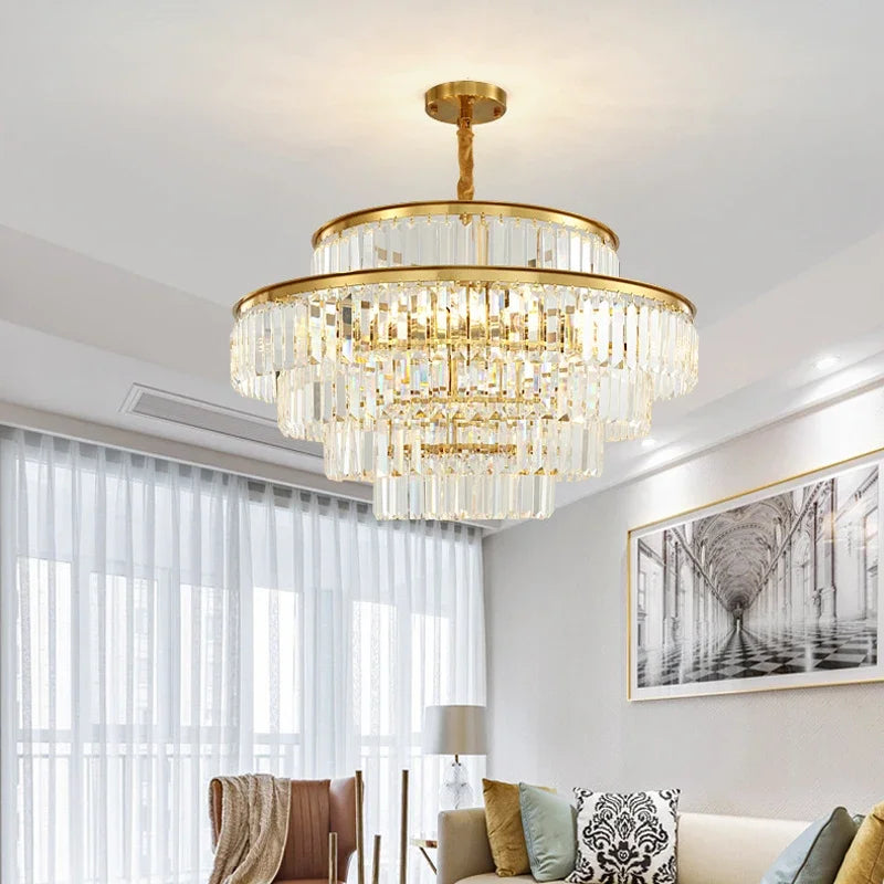 Luxury Crystal LED Pendant Lights Villa Living Room Lighting Decor Lustre Chandelier Lamp Indoor Hotel Hanging Lights Fixture