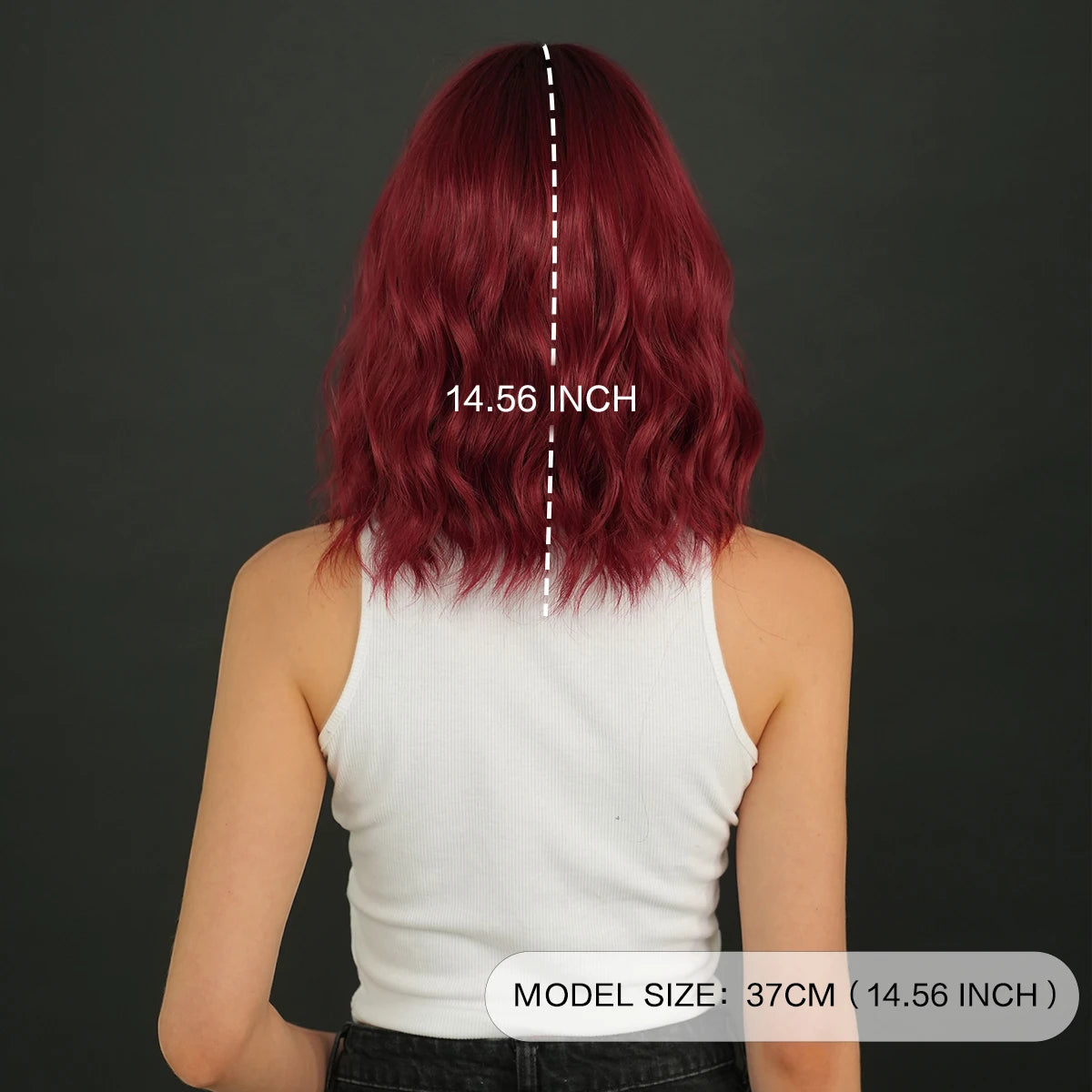 Shoulder Length Body Wavy Wine Red Wig for Women Daily High Density Synthetic Modest Fashion Wigs with Neat Bangs Heat Resistant