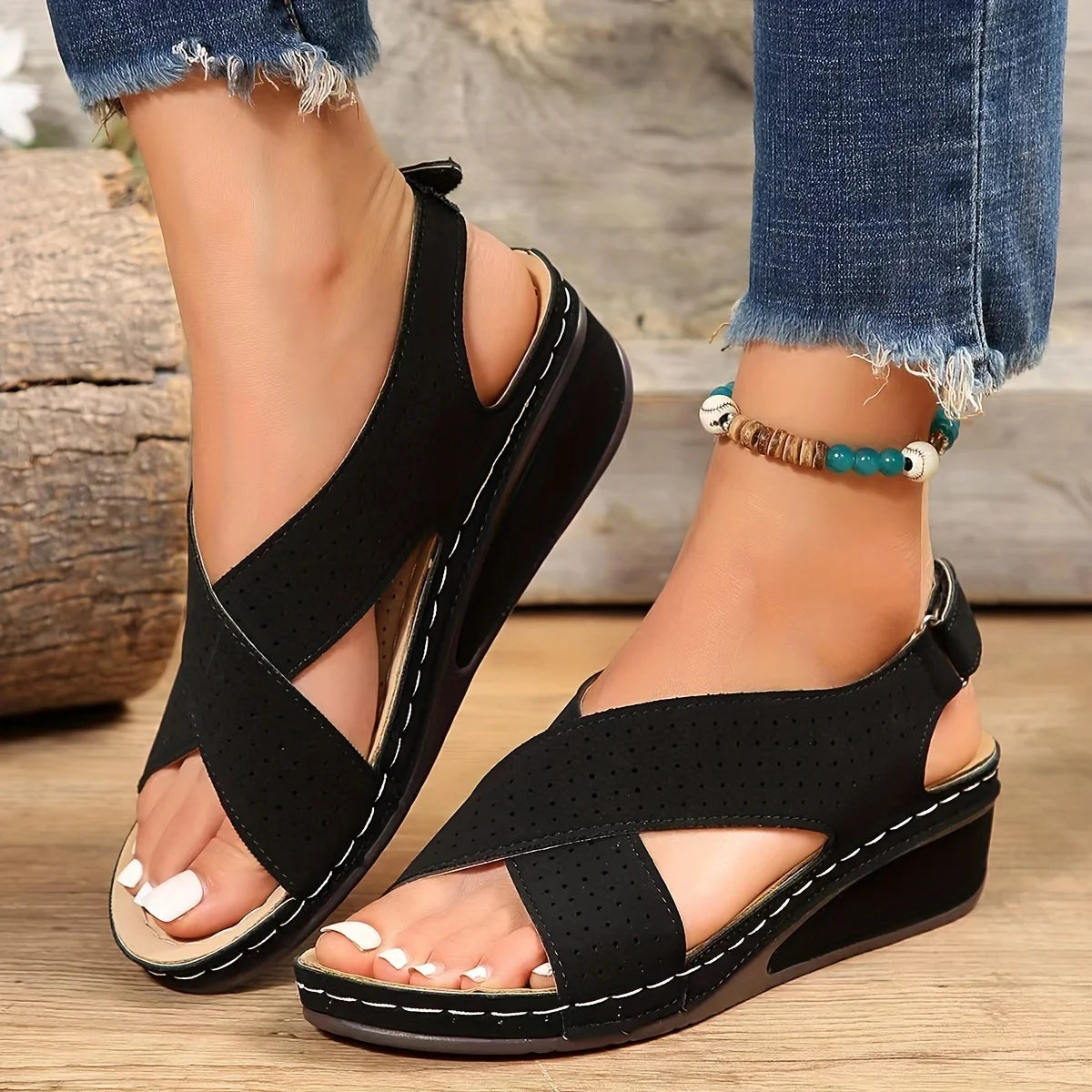 2024 Women Shoes New Sandals Peep Toe Shoes Woman Retro Women Shoe Thick Bottom Sandals Platform Comfortable Large Size Shoes