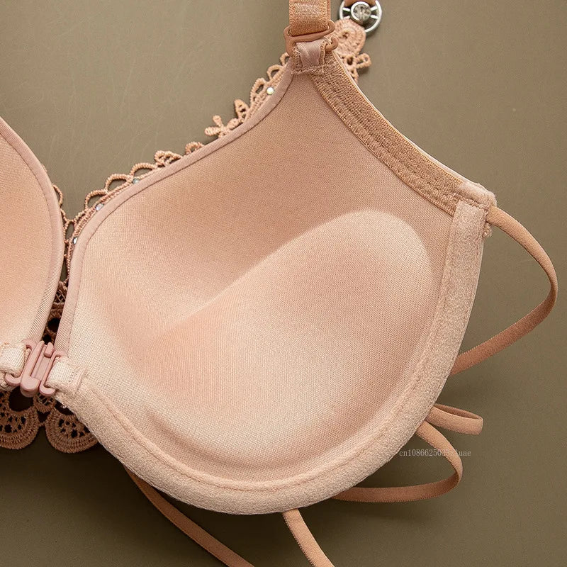 Sexy Woman Silky Underwear Comfortable Adjustable Bra Underwire Back Floral Embroidery Seamless Bra for Women Intimate Sleepwear