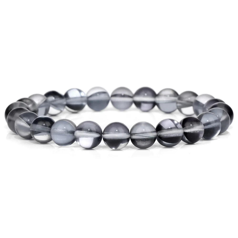 Moonstone Stone Beads Bracelet Natural Stone Crystals Bracelet Colorful Beaded Healing Trendy Jewelry Men Women Elastic Bangles