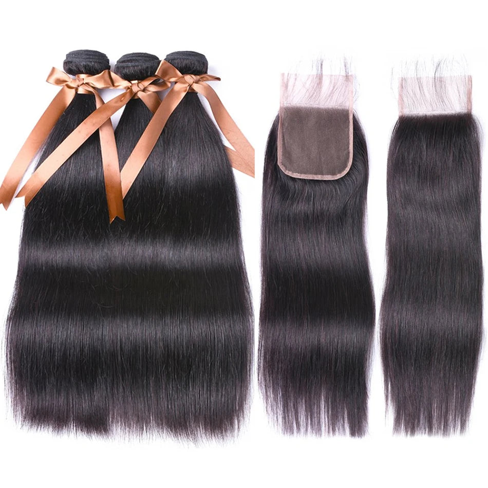 Bundles With Clossure Bone Straight Human Hair Bundles With Closure Bundles With13x4 Frontal Tissage Humain Hair Extensions